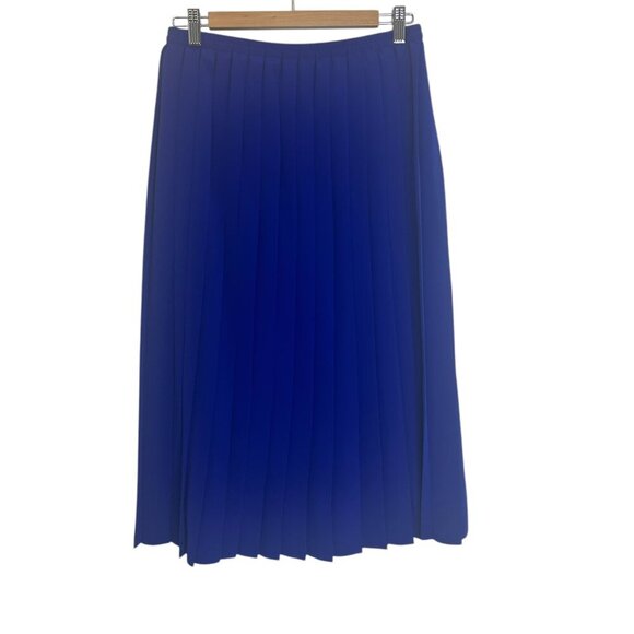 Vtg Royal Blue Pleated Skirt Sz 14 | Made in France 90s Designer Career Office - Picture 1 of 7